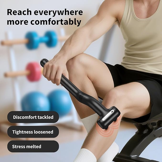 Dual-Head Massage Gun with Extension Handle, 3-in-1 Detachable Handheld Percussion Muscle Massager for Back Neck Shoulder Body Deep Tissue Pain Relief - 6 Speeds Levels (Black)