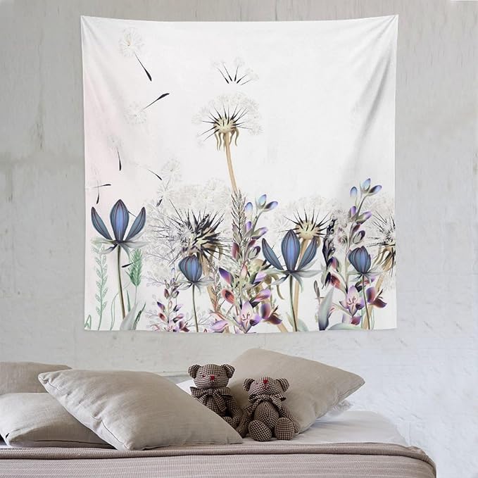 Kurtect Nature Dandelion Tapestry,Spring Plants Colorful Floral Botanical Theme Print Tapestries for Living Room Party Beach Picnic Blankets Tablecloths Wall Decor, 60x60 in