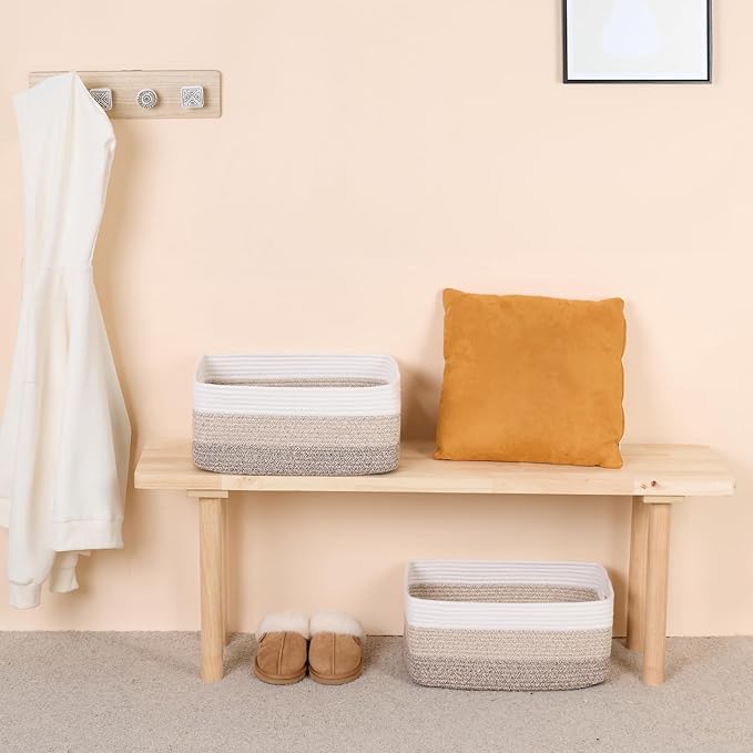 Large Storage Baskets for Organizing, Closet Shelf Baskets for Clothes Blanket Towels, Baby Nursery, Toy Bins Box, Woven Rope Basket, 17 x 13 x 7.5”, 3 Packs Gradient Brown