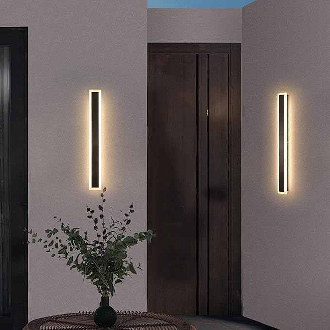 2 Pack 24 Inch Outdoor Porch Wall Lights, 3000K Modern LED Exterior Wall Sconce, Long LED Linear Outdoor Lights for Garage Doorway Patio Stairway