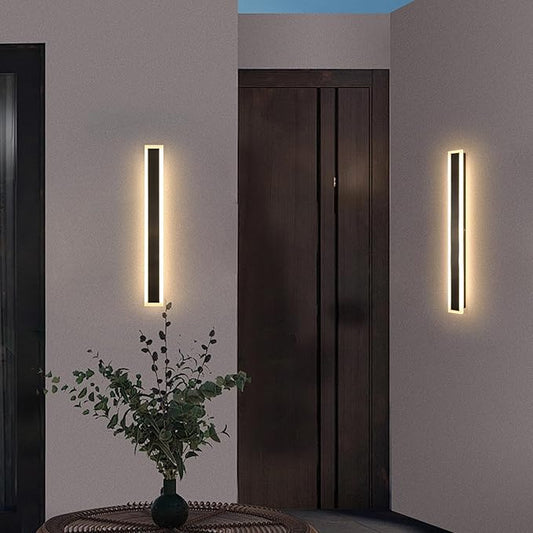 2 Pack 24 Inch Outdoor Porch Wall Lights, 3000K Modern LED Exterior Wall Sconce, Long LED Linear Outdoor Lights for Garage Doorway Patio Stairway