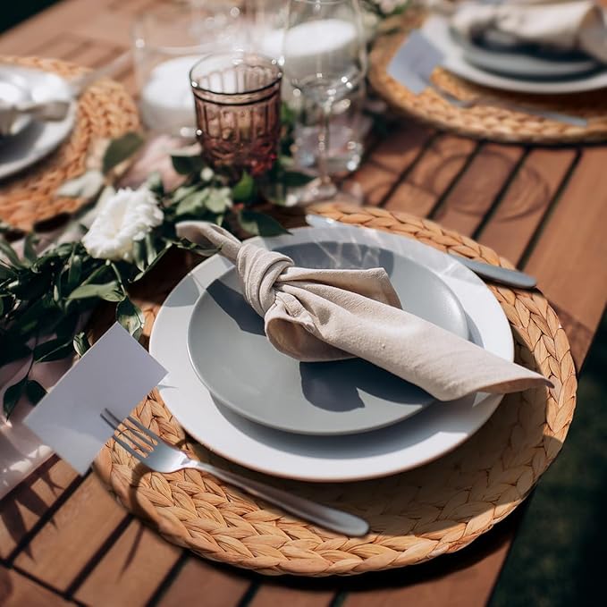 13.8 in Round Boho Placemats Set of 6, Woven Plate Chargers for Dining Table Decor Farmhouse Rustic Rattan Wicker Table Mats Chargers for Dinner Plates Jute Braided Place Mats