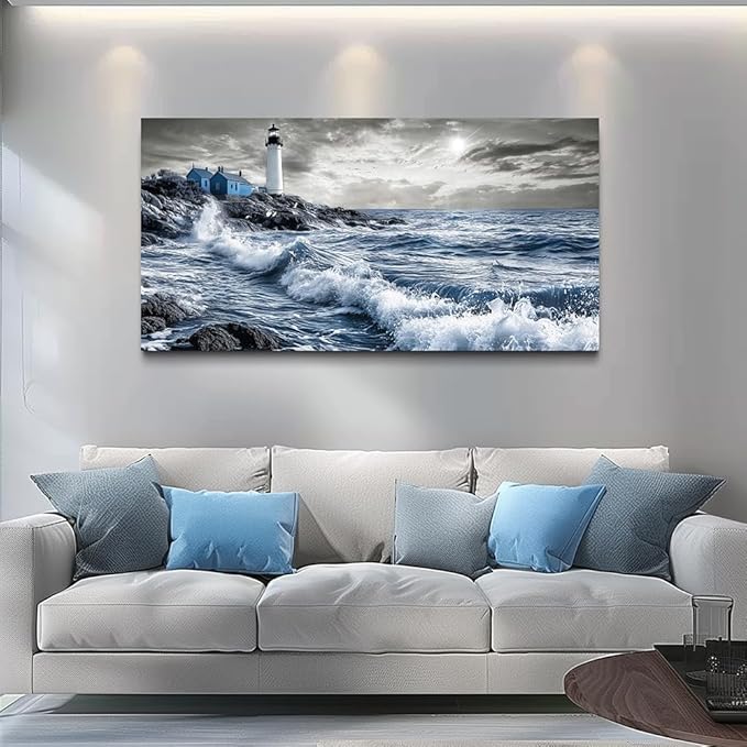 ZUITINGHUA Large Wall Decor For Living Room Canvas Wall Art For Office Modern Wall Decorations For Bedroom Wave Landscape Painting Watch Tower Pictures Artwork Room Home Decor 24x48 In