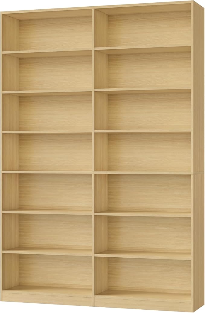 83.6" Tall Bookshelf and Bookcase, 7-Tier Extra Large Bookshelf with Double Storage, 14 Open Display Shelves for Home Office, Study and Living Room, Natural