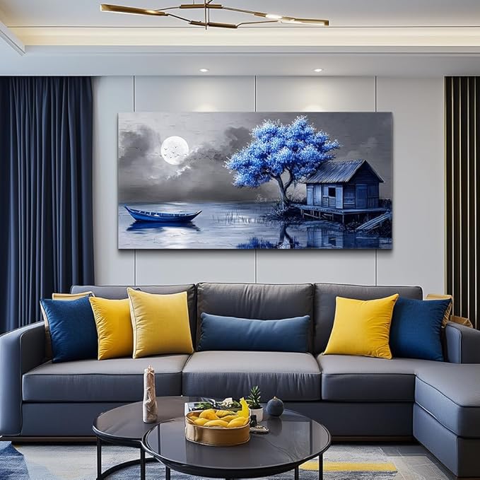 ZUITINGHUA Canvas Wall Art For Living Room Wall Decor For Bedroom Office Wall Decoration Seaside Landscape Painting Boat Pictures Artwork Room Aesthetic Home Decor 20x40 In