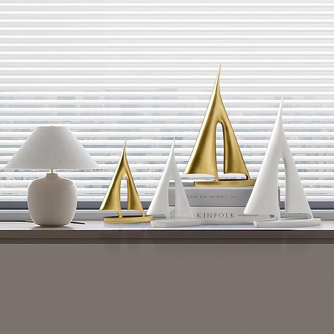 Modern Home Decor Sculpture, Sailboat Decor Abstract Statue, Resin Art Sculptures and Statues, Boat Gifts Home Tabletop Decoration, Living Room, Bathroom, Office, Bookshelf（2 Pack