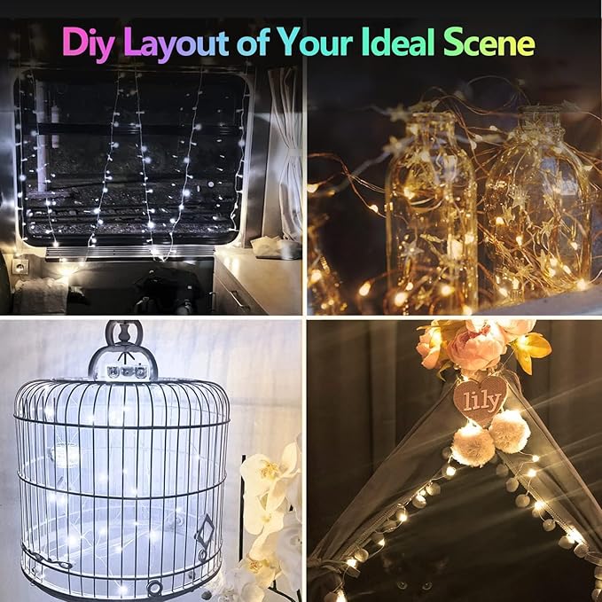 6 Pack Fairy Twinkle Lights Battery Operated, 3 Pack Cool Whie & 3 Pack Warm White Each 20FT 60 LED Waterproof Outdoor Christmas String Light, Fairy Light with Timer for Christmas Decorations