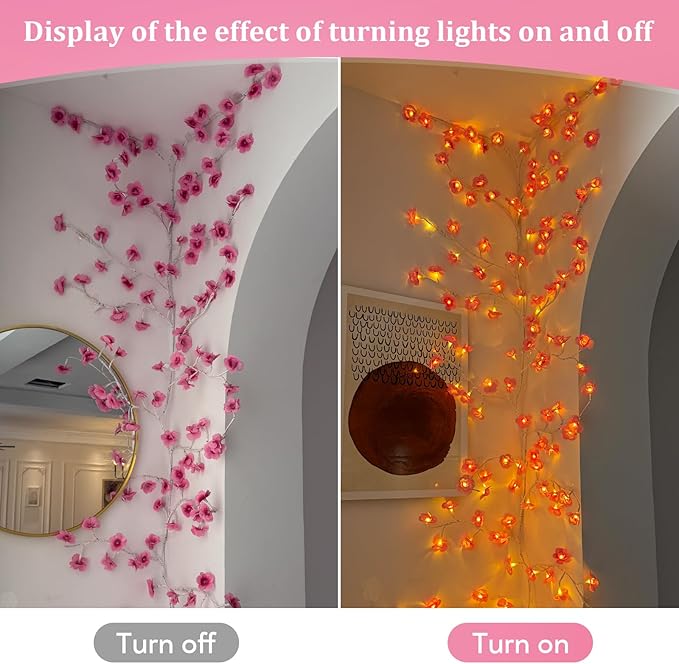 Cherry Blossom Lights with Remote, 7.5 Ft 144 Flowers Enchanted Willow Vine Lights, 18 Branches 144 LEDs Lighted Willow Vine Tree Lights for Walls Bedroom Home Room Decor, White Branch