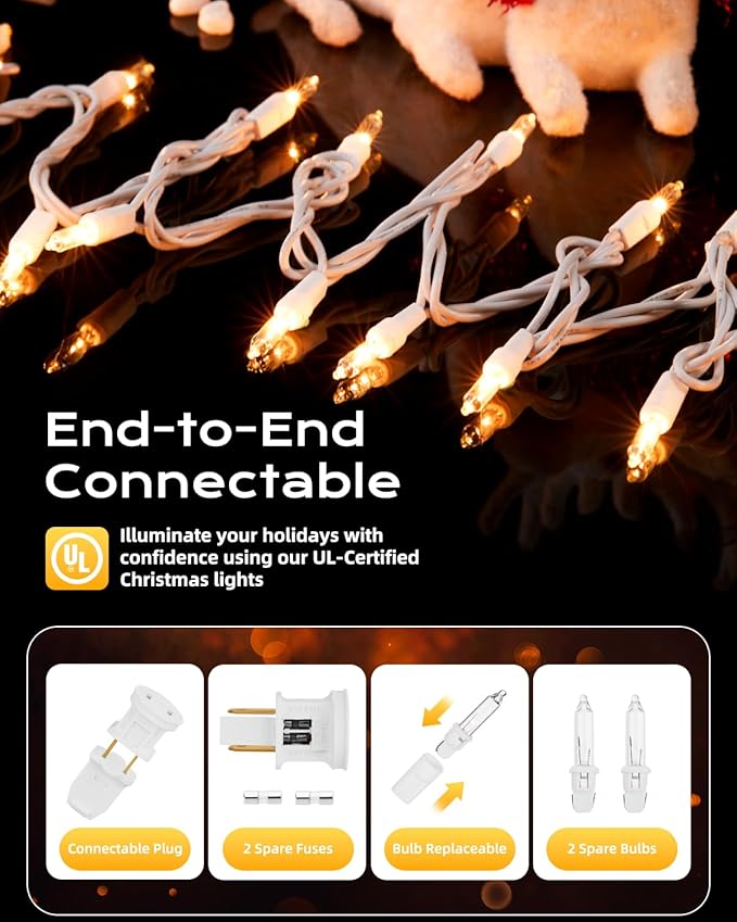 Brightown Clear Christmas String Lights, 200-Count 51.5ft Incandescent Bulb Mini Lights for Indoor Holiday Decor, Christmas Tree Garland Wedding Party Multi-Use Festival Decoration, White Wire