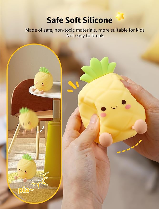 Night Light, Nursery Night Light for Kids, Bedside Touch Lamp, Cute Silicone Nightlight for Baby Toddler, 3 Level Dimmable Soft Night Lamp Gift for Bedroom Kids Room Decor (Pineapple)