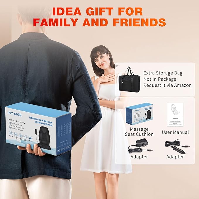 Back Massager with Heat for Pain Relief, Back Massage Chair Pad, Full Body Massage, Deep Tissue Vibration Massager with 2 Adapters, Office and Recliner