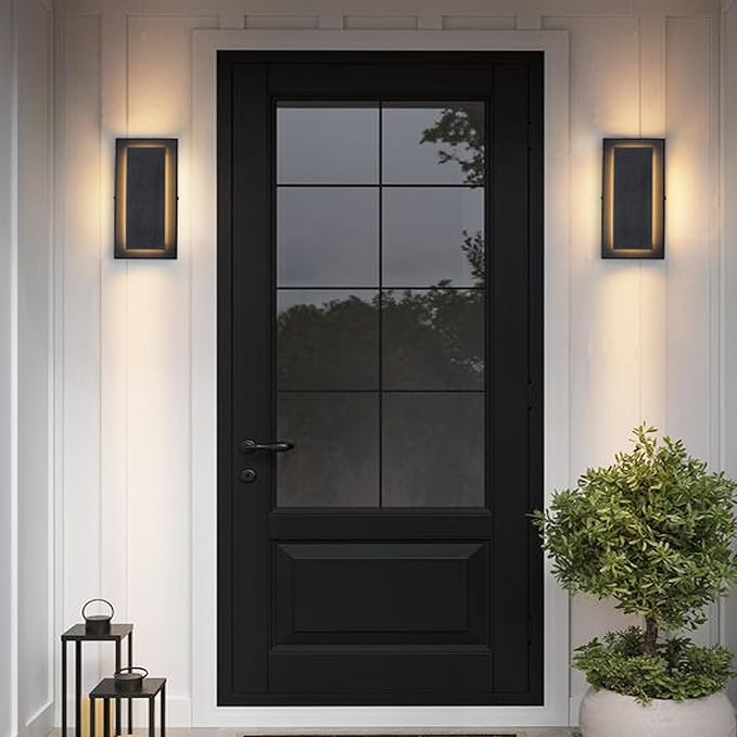 11.8’’ Modern Exterior Lighting Fixtures,2 Pcs Led Outdoor Wall Lights,Waterproof Exterior Sconce Light for Porch,Front Door,Patio,3000K Warm White 9W Square Outdoor House Lights Wall Mount