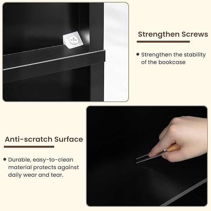 Black Bookcase, Bookshelf with 12 Open Shelves, Freestanding Display Storage Shelves, Book Case Home Library Bookcase for Living Room Bedroom Office 2PC