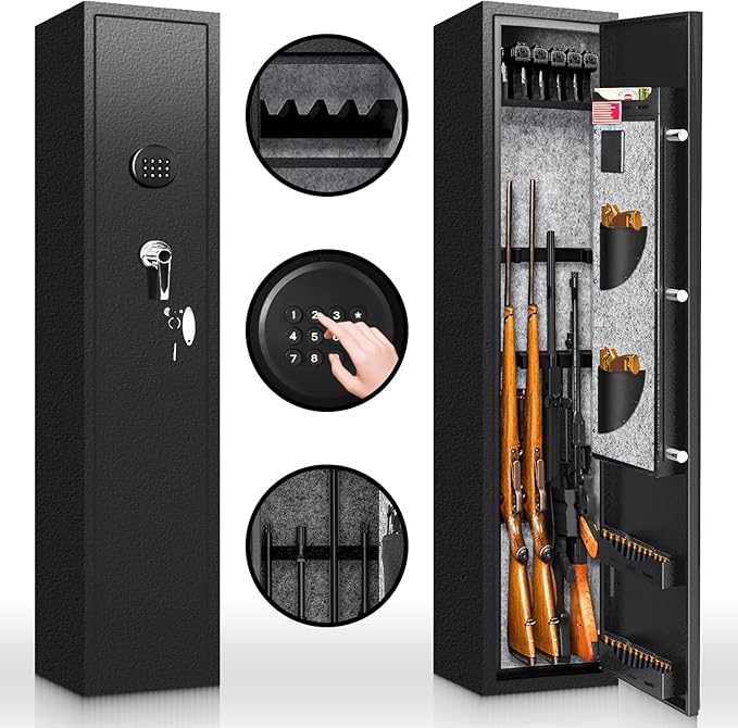 Greenvelly 8-12 Gun Safe for Rifles and Pistols,Quick Access Rifle Gun Safe with Password Lock, Long Gun Cabinet with Shelves and Pockets for Home,Office(No Assembly Required)