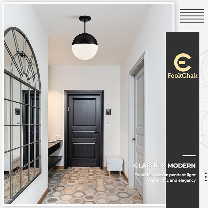 10in Globe Pendant Light Black Large Glass Kitchen Island Pendant Light Fixtures Mid Century Modern Frosted Glass Hanging Light Milky White Ball Pendant Lights for Kitchen Sink Dining Bedroom Entry