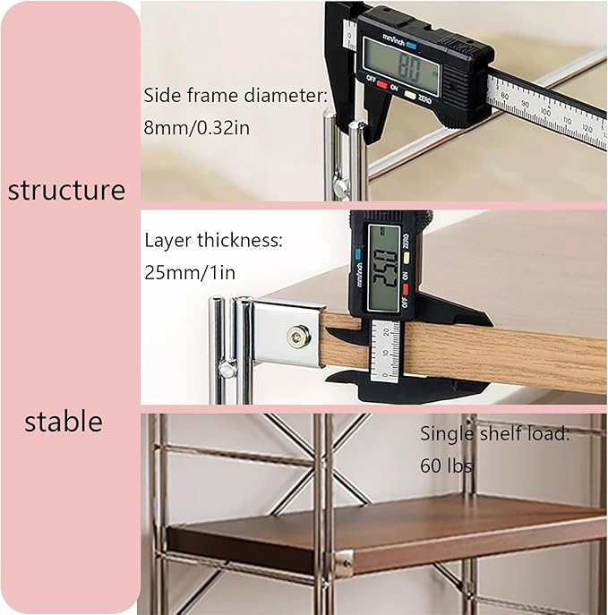 68.9 in Heavy Duty 5 Tier Bookcase, Freestanding Tall Bookshelfs, Industrial Metal Book Shelves, Brown Wood Metal Book Case for Bedroom, Living Room,Office