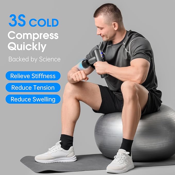 AERLANG Massage Gun Deep Tissue Massager with Heat and Cold Percussion Massage Gun Electric Mini Hand held Massager 5 Speed & 5 Massage Heads Messager Gun