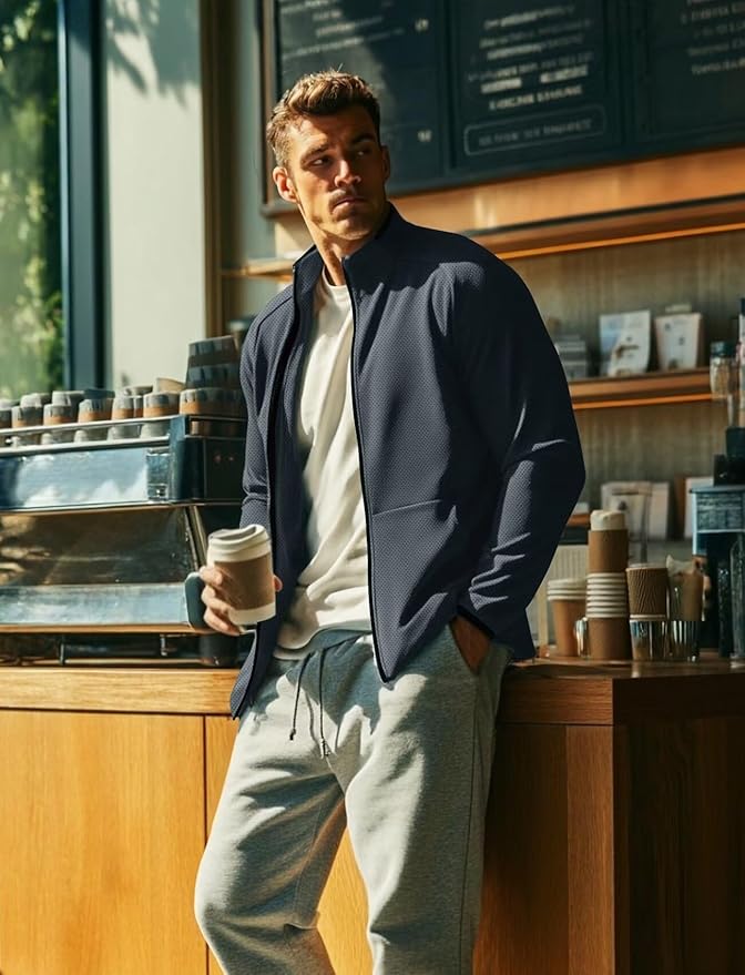 Zengjo Men's Track Jackets Full Zip Running Athletic Workout Lightweight Windproof Jacket with Zipper Pockets Quick Dry