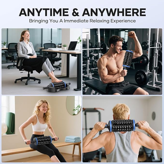 Deep Tissue Massager with 18W Motor 4000 RPM Percussion, 8 Rollers 72 Nodes, 5-Speed & Wireless, 2400mAh Battery, with Stand for Back/Leg/Shoulder Pain Relief(Blue)