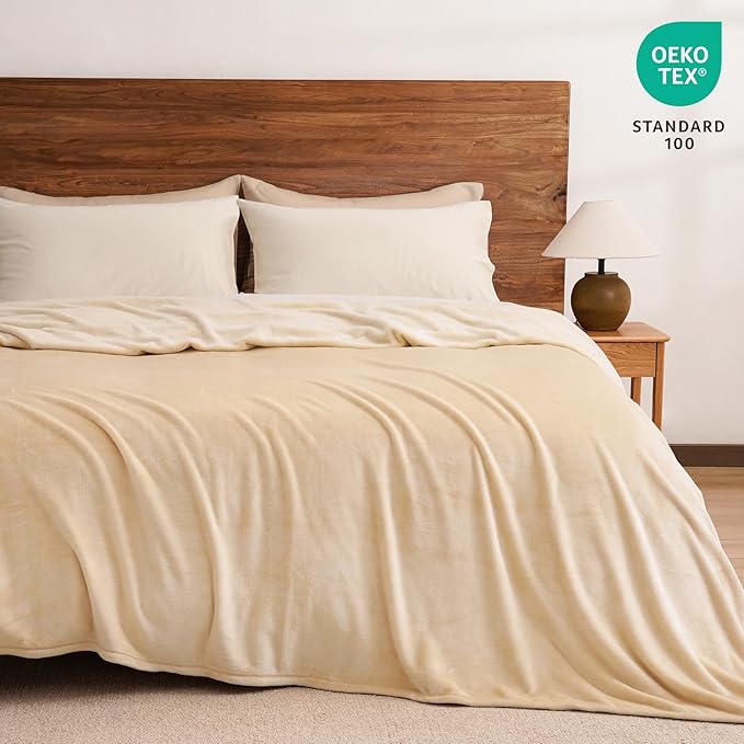 PHF Ultra Soft Fleece Blanket Twin Size, No Shed No Pilling Luxury Plush Cozy 300GSM Lightweight Blanket for Bed, Couch, Chair, Sofa Suitable for All Season, 66" x 90", Beige