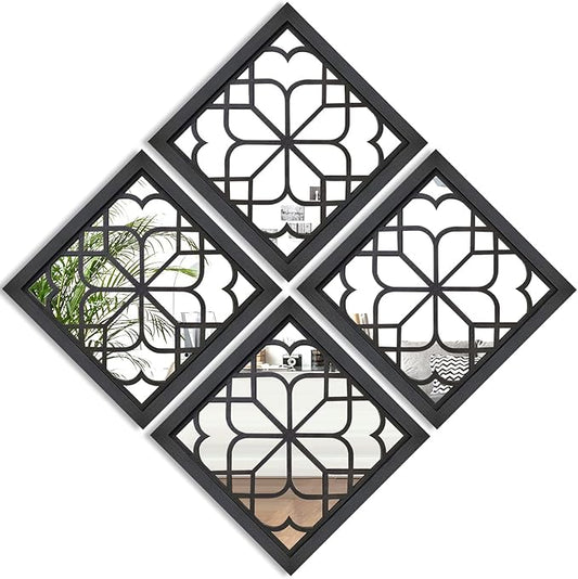 Wocred Set of 4 Mirrors Square Wall Mirror,Gorgeous Rustic Farmhouse Accent Mirror,Black Entry Mirror for Bathroom Renovation,Bedrooms,Living Rooms and More(12”x12”4pcs)