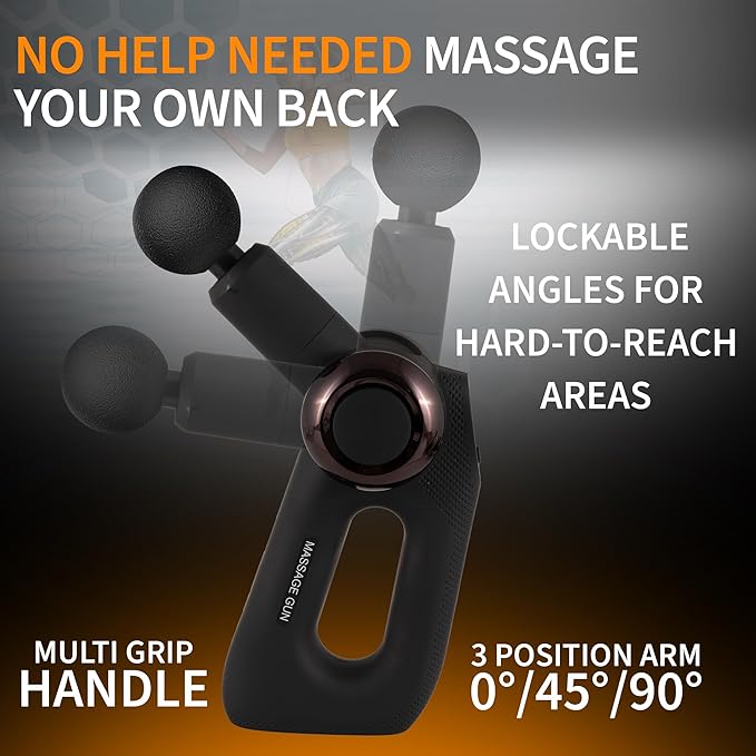 Deep Tissue Percussion Massage Gun | Handheld Multi-Angle Massager | Adjustable Arm for Full-Body Reach | Portable Muscle Recovery Tool | 30 lbs Stall Force | Quiet | 5-Speed | 240 Min Battery