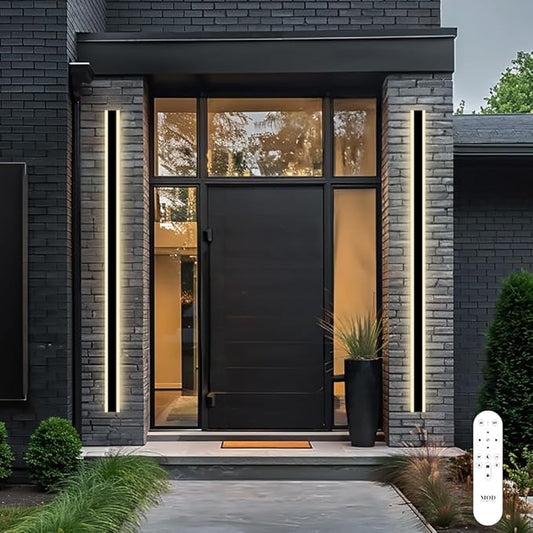 𝗠𝗢𝗗 𝗟𝗜𝗚𝗛𝗧𝗜𝗡𝗚 Haylen | Waterproof Outdoor Wall Light, LED Dimmable with Remote 3000K-6000K, Long Outdoor Porch Lights, Wired Lighting Fixture, Patio Exterior Wall Sconce, 1-Pack (Black, 94")