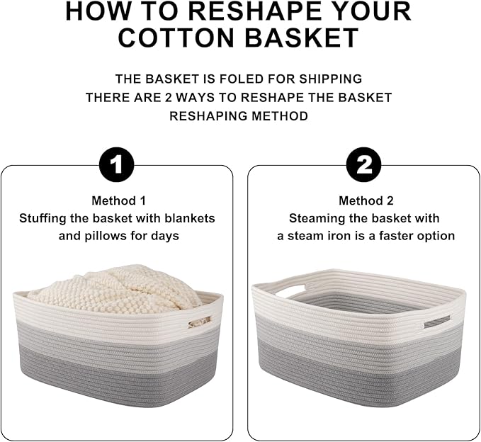 Large Storage Basket for Organizing, Woven Rope Basket for Shelves, Closet Organizer Bins for Clothes, Blanket, Toys, Baby Nursery Storage, 17.7" x 13" x 7.87", 3 Packs Gradient Gray