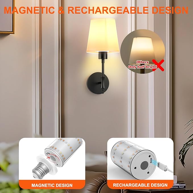 Battery Operated Wall Sconces Set of Two, Rechargeable Wall Light with Remote Control, Dimmable 1800K-6000K LED Wall Lamp, 9 Color Modes, Wireless Sconce Wall Decor Set of 2 for Living Room, Bedroom