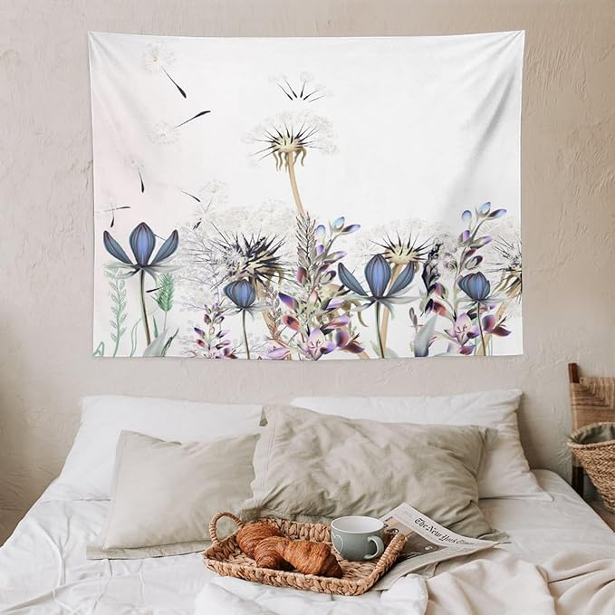 Kurtect Nature Dandelion Tapestry,Spring Plants Colorful Floral Botanical Theme Print Tapestries for Living Room Party Beach Picnic Blankets Tablecloths Wall Decor, 30x40 in