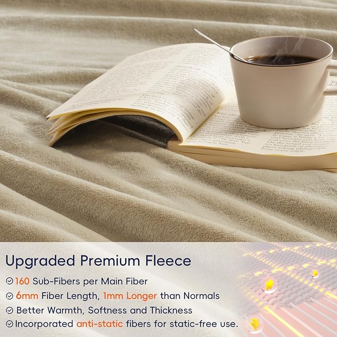 PHF Ultra Soft Fleece Throw Blanket, No Shed No Pilling Luxury Plush Cozy 300GSM Lightweight Blanket for Bed, Couch, Chair, Sofa Suitable for All Season, 50" x 60", Khaki