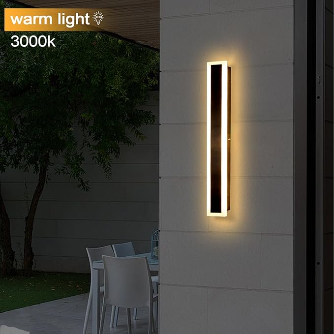 2 Pack 24 Inch Outdoor Porch Wall Lights, 3000K Modern LED Exterior Wall Sconce, Long LED Linear Outdoor Lights for Garage Doorway Patio Stairway