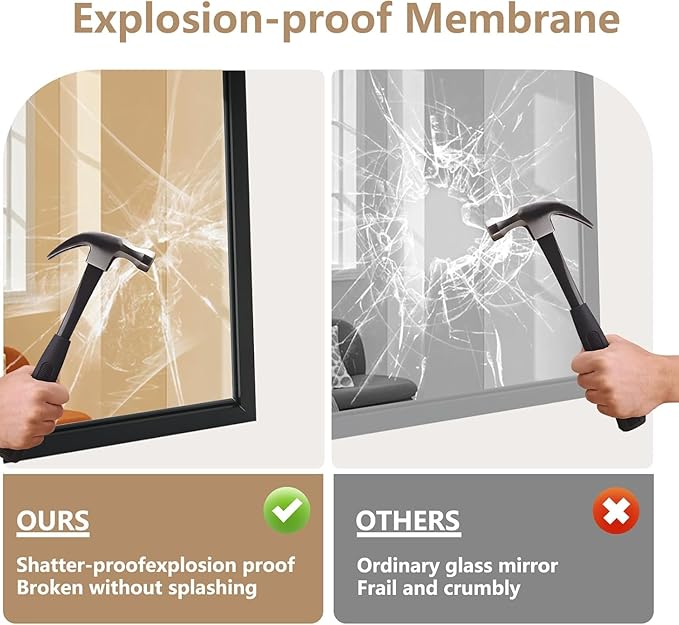 Black Bathroom Mirror, 20"x28" Rectangle Mirror, Matte Black Mirror, Metal Frame Square Corner Vanity Mirror, Wall Mounted Mirror for Modern, Living Room, Bedroom, Horizontal Or Vertical