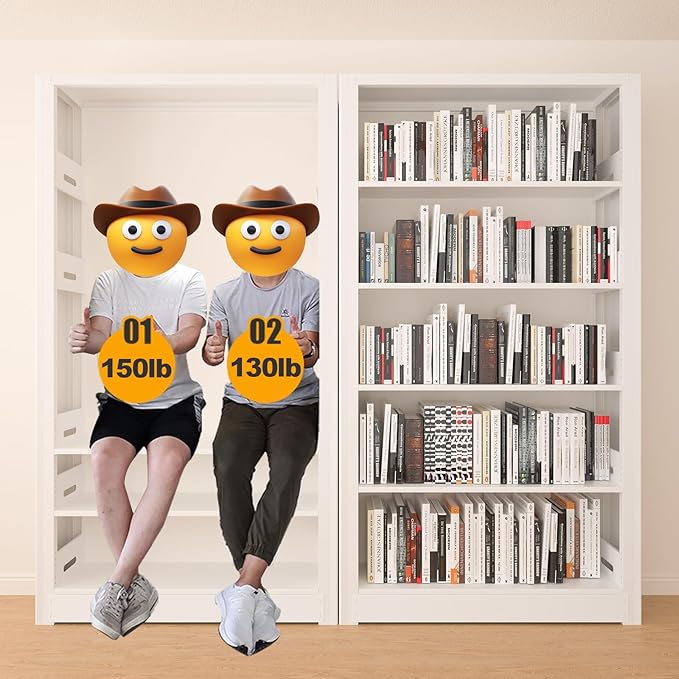 5-Tier Bookshelf, White Bookshelf with Adjustable Storage Shelves, Metal Bookshelf, 69" Tall Bookcase for Living Room, Library, Office, Bedroom, Including Book Stopper，36" Wide Bookshelf