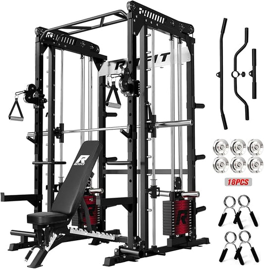 RitFit M1 & M1 Pro Smith Machine with Cable Crossover System, Multi-Function Squat Rack Power Cage for Home Gym, Power Rack and Packages