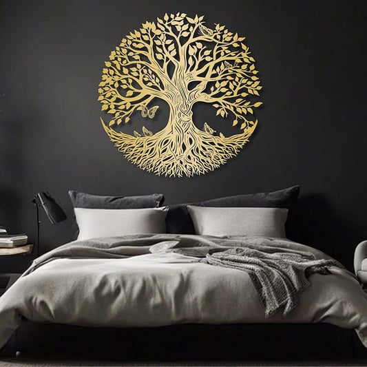 Yemwot Metal Tree of Life Wall Decor, Circle of Life Metal Tree Wall Art, Branch Art, Spiritual Decor, Modern Sculpture Decoration, Living Room Bedroom Decoration (Gold-Tree 4, 29"x 29" | 76x76cm)