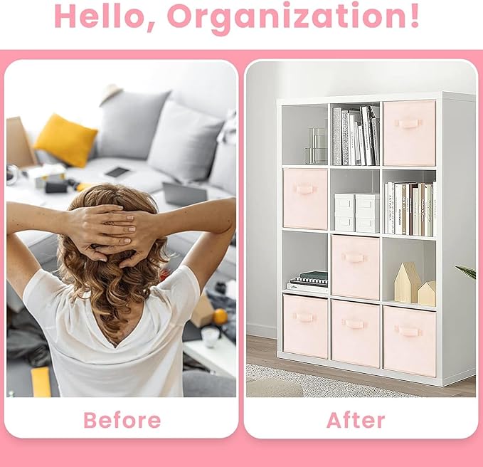 Criusia Storage Cubes - 13 Inch Heavy Duty Fabric Storage Bins for Shelves Closet Cube Organizer - 8 Pack Collapsible Cube Storage Bins Baskets for Clothes Blankets Toys - Nursery Organization