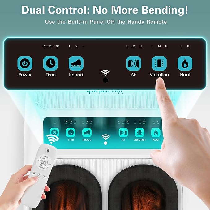 Shiatsu Foot Massager with Heat, Deep Kneading Electric Foot Massager Machine for Plantar Fasciitis Neuropathy with Remote Control, Adjustable Vibration and Compression