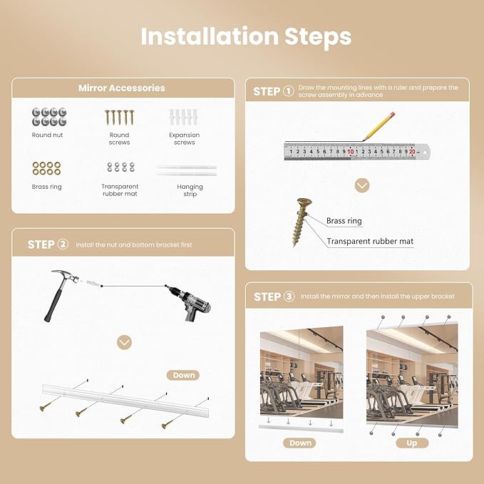 Gym Mirror, 48''x30'' 3PCS Mirrors for Home Gym Wall Large, Full Body Mirror for Yoga, Garage, Dance Studio, Anti-Rust, Tempered Glass,Frameless Rectangle Wall-Mounted Workout Mirrors