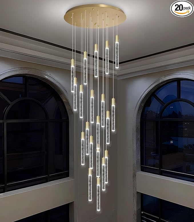 13ft Long Crystal Chandelier for Living Room, Dining Room, Entryway, Kitchen, Hotel - Gold