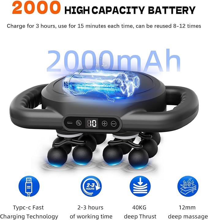 AdamPark 12-Head Massage Gun Set, Deep Tissue Muscle Massagers Tools Electric Percussion Massagers with 9 Modes Quiet Massager for Back Pain Full Body Muscle Pain Relief, Ideal Gifts for Women, Men