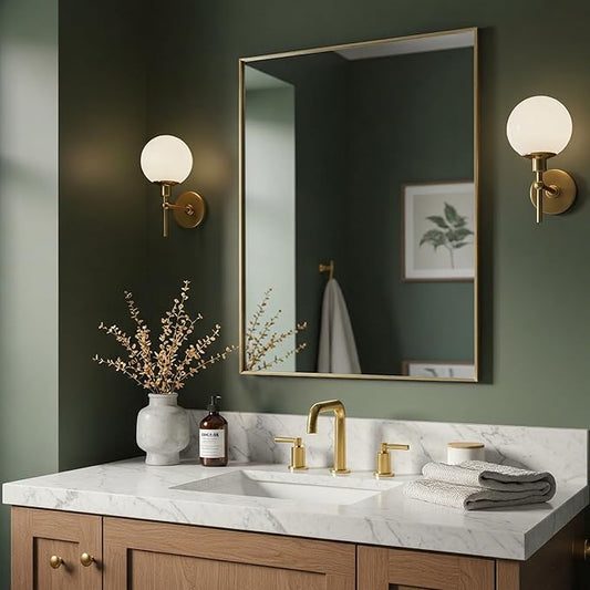 26x36 Inch Gold Bathroom Mirror - Copper-Free Mirror, Aluminum Alloy Frame Vanity Rectangle Wall Mounted Modern Mirror for Bedroom/Living Room/Porch Horizontal or Vertical
