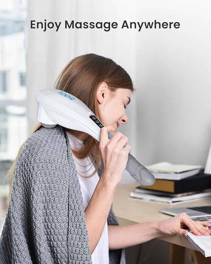 RENPHO Rechargeable Handheld Back Massager, Cordless Electric Neck Massage Tool for Shoulder, Foot, Leg, Calf, Gifts for Women and Men