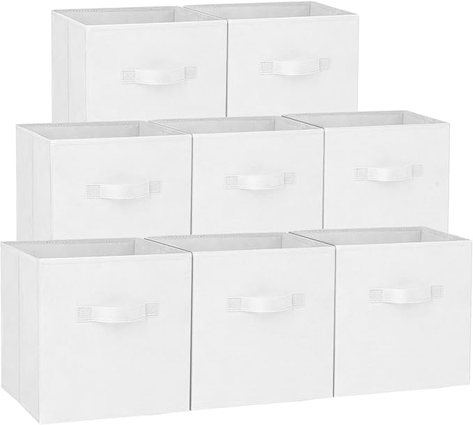 Criusia Storage Cubes - 13 Inch Heavy Duty Fabric Storage Bins for Shelves Closet Cube Organizer - 8 Pack Collapsible Cube Storage Bins Baskets for Clothes Blankets Toys - Nursery Organization (White)