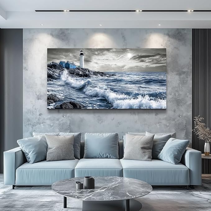 ZUITINGHUA Canvas Wall Art For Living Room Wall Decor For Bedroom Office Wall Decoration Wave Landscape Painting Watch Tower Pictures Artwork Room Aesthetic Home Decor 20x40 In