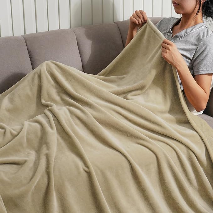 PHF Ultra Soft Fleece Throw Blanket, No Shed No Pilling Luxury Plush Cozy 300GSM Lightweight Blanket for Bed, Couch, Chair, Sofa Suitable for All Season, 50" x 60", Khaki