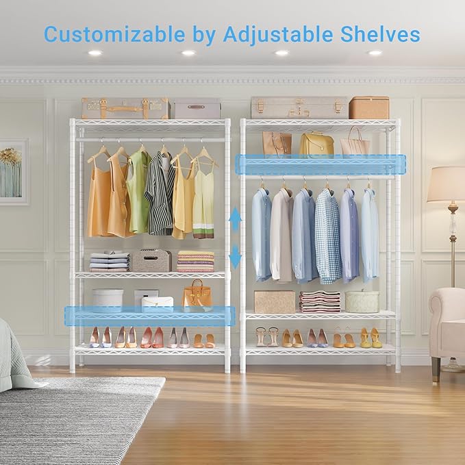 VIPEK V1 Wire Garment Rack 4 Tiers Heavy Duty Clothes Rack for Hanging Clothes Freestanding Closet Clothing Rack with 4 Adjustable Shelves, 35.4" LX 15.7" WX 70.9" H, Max Load 500LBS, White