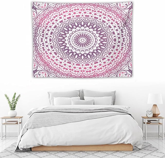 Kurtect Bohemian Tapestry,Colorful Pink Flower Abstract Geometric Pattern Boho Pattern Tapestries for Party Beach Picnic Blankets Tablecloths Living Room Wall Deocr, 30x40 in