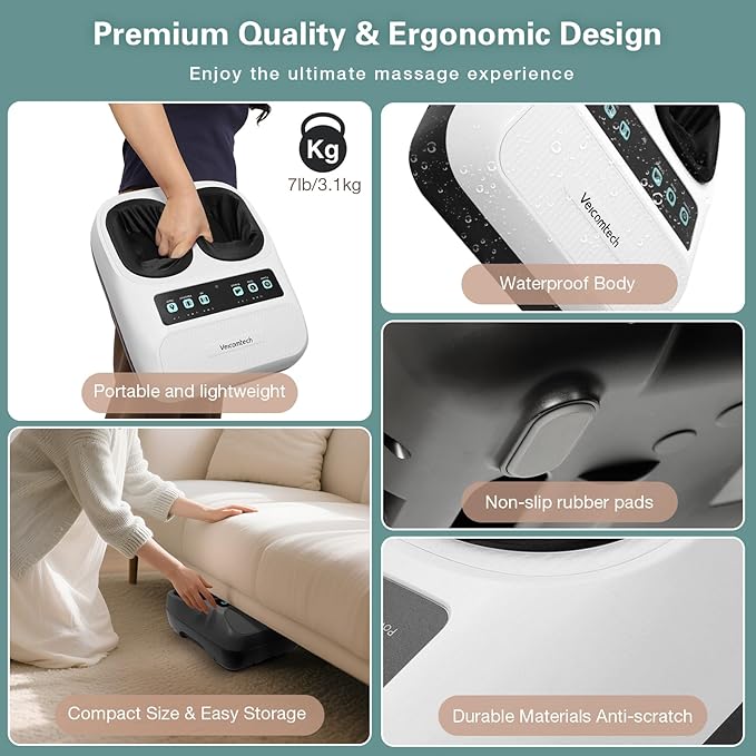 Shiatsu Foot Massager with Heat, Deep Kneading Electric Foot Massager Machine for Plantar Fasciitis Neuropathy with Remote Control, Adjustable Vibration and Compression