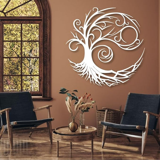 Yemwot Metal Tree of Life Wall Decor, Circle of Life Metal Tree Wall Art, Branch Art, Spiritual Decor, Modern Sculpture Decoration, Living Room Bedroom Decoration (White, 35"x 35" | 90x90cm)